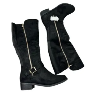 KNEE HIGH BLACK SUEDE BLOCK HEEL BOOTS NWT EQUESTRIAN