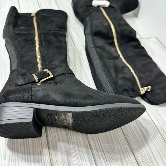 KNEE HIGH BLACK SUEDE BLOCK HEEL BOOTS NWT EQUESTRIAN