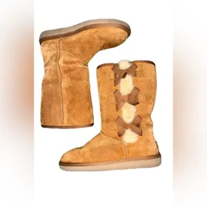 Koolaburra by Ugg Women's 7 Chestnut Victoria Boots Bow Tan Warm Preppy Winter