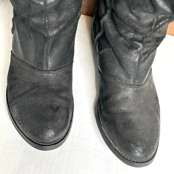 Kurt Geiger Over the Knee Riding Boots Size 37 7 Black Leather Cinched Zipper