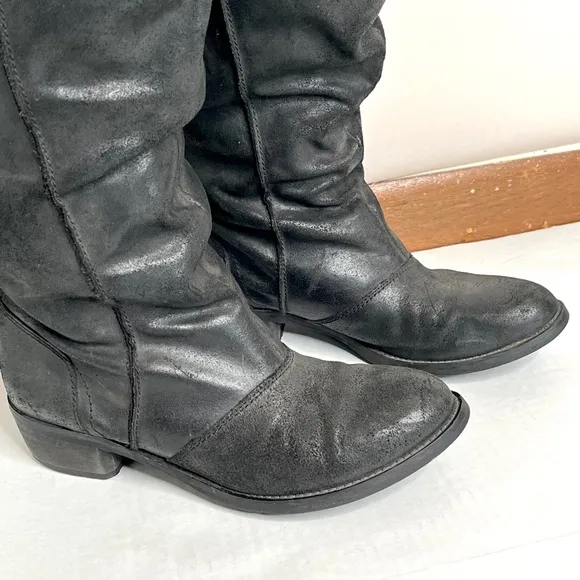 Kurt Geiger Over the Knee Riding Boots Size 37 7 Black Leather Cinched Zipper