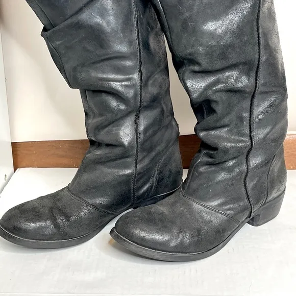 Kurt Geiger Over the Knee Riding Boots Size 37 7 Black Leather Cinched Zipper