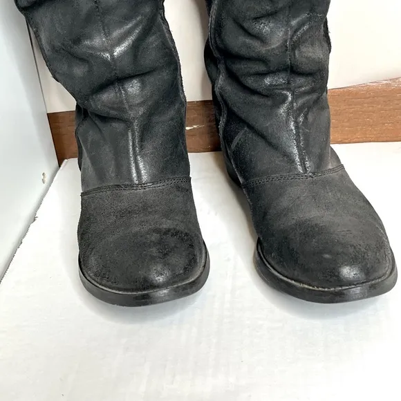 Kurt Geiger Over the Knee Riding Boots Size 37 7 Black Leather Cinched Zipper