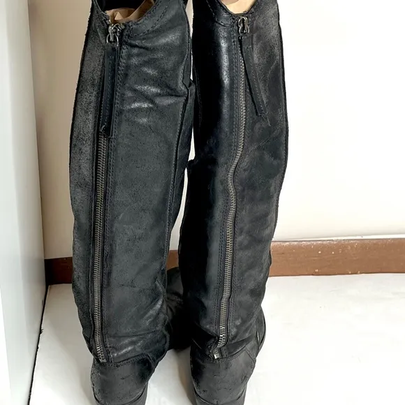 Kurt Geiger Over the Knee Riding Boots Size 37 7 Black Leather Cinched Zipper