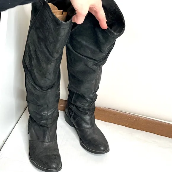 Kurt Geiger Over the Knee Riding Boots Size 37 7 Black Leather Cinched Zipper