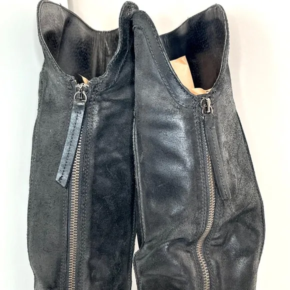 Kurt Geiger Over the Knee Riding Boots Size 37 7 Black Leather Cinched Zipper