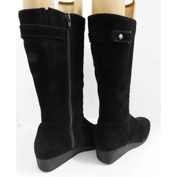 La Canadienne Black Suede Leather Wedge Boots 7.5 M Canada