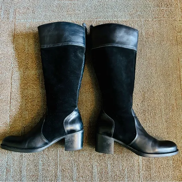 La Canadienne Black Suede Passion Equestrian Knee High Waterproof Boots, size 8M