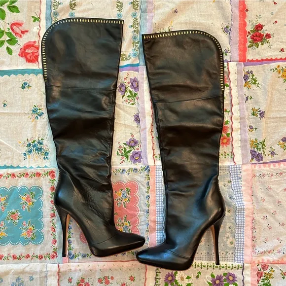 L.A.M.B. Julee Black Over the Knee Stiletto Boots