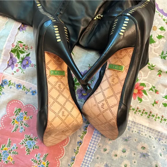 L.A.M.B. Julee Black Over the Knee Stiletto Boots