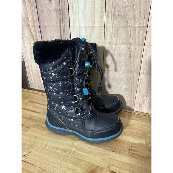 Lands End - Snow Boot: Blue with Silver Stars - Size 2M UK 1