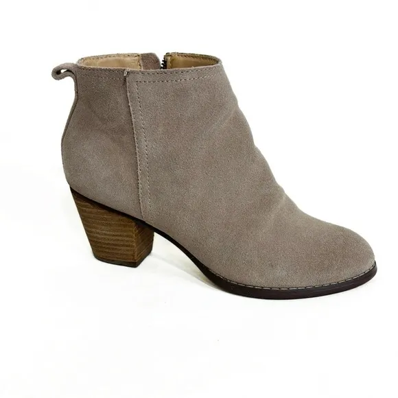Lands End Suede Leather Side Zip Ankle Bootie Boots