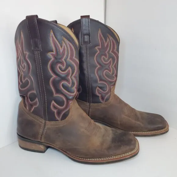 Laredo Lodi Stockman Mens Sz 10D Brown Leather Westen Boots Ranch Biker