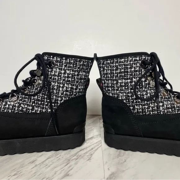 Larroude Vail Black Tweed Lace Up Winter Boot 7 1/2