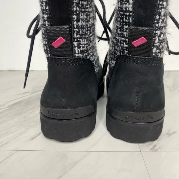 Larroude Vail Black Tweed Lace Up Winter Boot 7 1/2