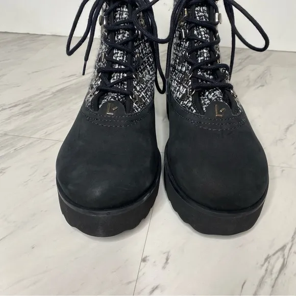 Larroude Vail Black Tweed Lace Up Winter Boot 7 1/2
