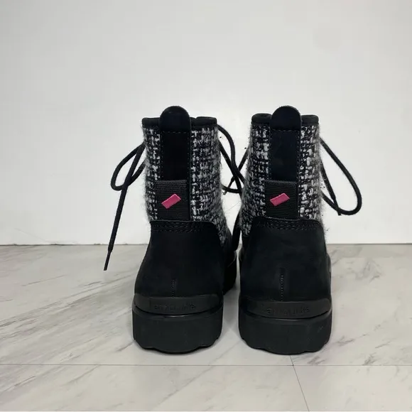 Larroude Vail Black Tweed Lace Up Winter Boot 7 1/2
