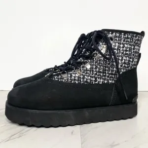 Larroude Vail Black Tweed Lace Up Winter Boot 7 1/2