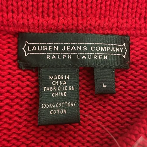 Lauren Jeans Co Ralph Lauren Hana Red Asymmetrical Zip Sweater Large NWT Cotton