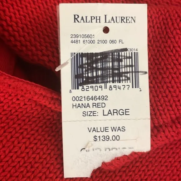Lauren Jeans Co Ralph Lauren Hana Red Asymmetrical Zip Sweater Large NWT Cotton