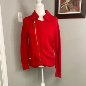 Lauren Jeans Co Ralph Lauren Hana Red Asymmetrical Zip Sweater Large NWT Cotton