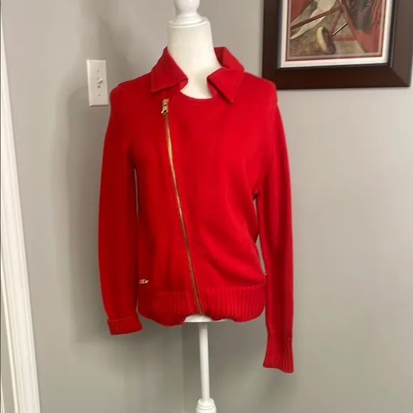 Lauren Jeans Co Ralph Lauren Hana Red Asymmetrical Zip Sweater Large NWT Cotton