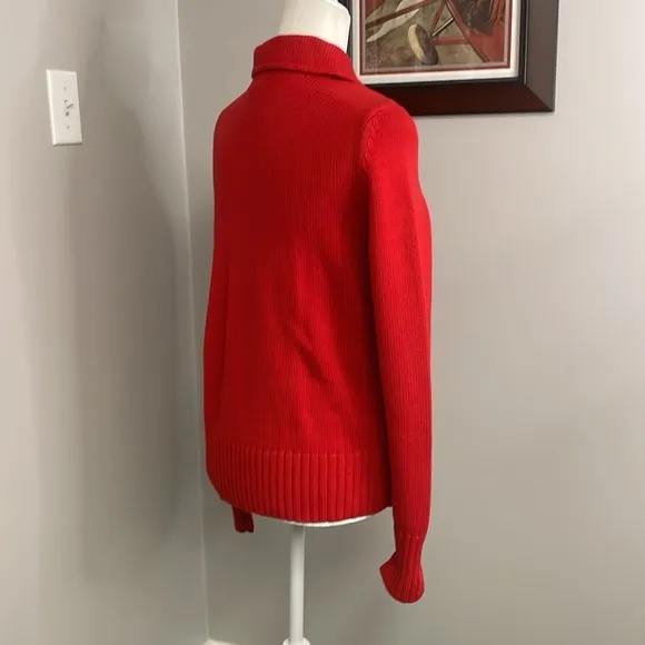 Lauren Jeans Co Ralph Lauren Hana Red Asymmetrical Zip Sweater Large NWT Cotton