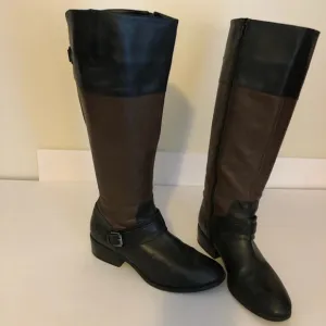 Lauren Ralph Lauren 7B Two Tone Brown and Black Leather Riding Boots Womens
