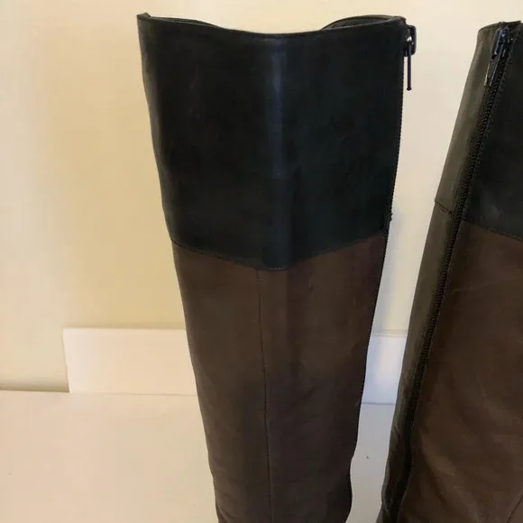 Lauren Ralph Lauren 7B Two Tone Brown and Black Leather Riding Boots Womens