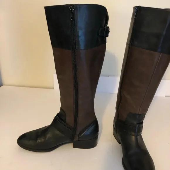Lauren Ralph Lauren 7B Two Tone Brown and Black Leather Riding Boots Womens
