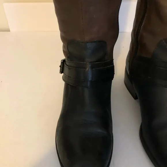 Lauren Ralph Lauren 7B Two Tone Brown and Black Leather Riding Boots Womens