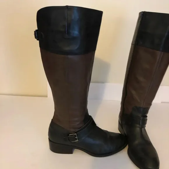 Lauren Ralph Lauren 7B Two Tone Brown and Black Leather Riding Boots Womens