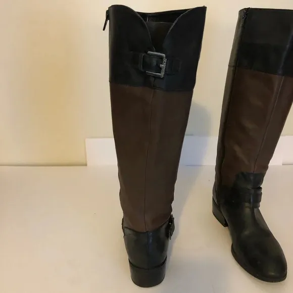 Lauren Ralph Lauren 7B Two Tone Brown and Black Leather Riding Boots Womens