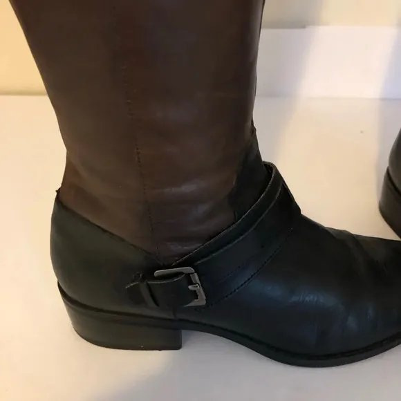 Lauren Ralph Lauren 7B Two Tone Brown and Black Leather Riding Boots Womens