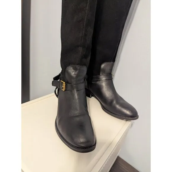 Lauren Ralph Lauren Marion Black Leather &amp; Suede Equestrian Style Boots Sz 6.5
