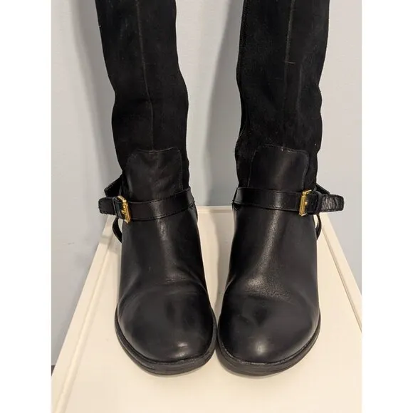 Lauren Ralph Lauren Marion Black Leather &amp; Suede Equestrian Style Boots Sz 6.5