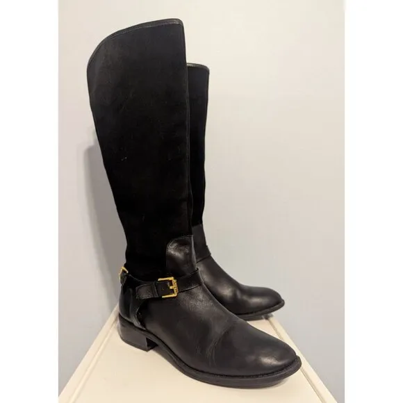 Lauren Ralph Lauren Marion Black Leather &amp; Suede Equestrian Style Boots Sz 6.5