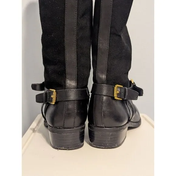 Lauren Ralph Lauren Marion Black Leather &amp; Suede Equestrian Style Boots Sz 6.5