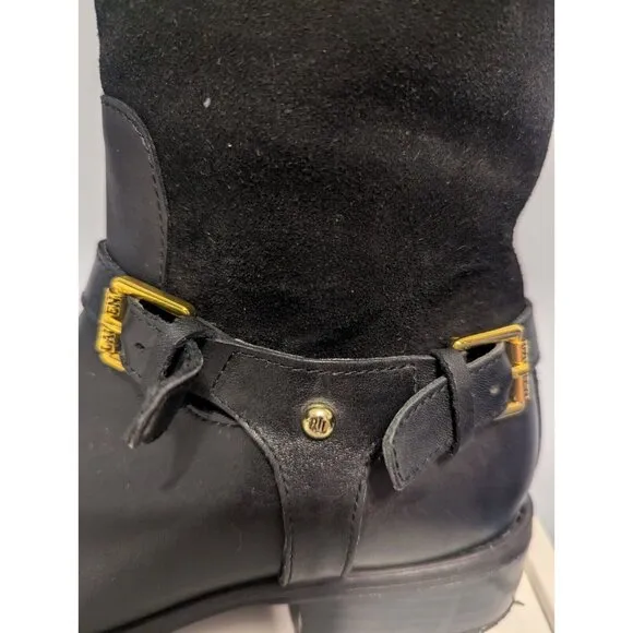Lauren Ralph Lauren Marion Black Leather &amp; Suede Equestrian Style Boots Sz 6.5