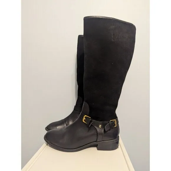 Lauren Ralph Lauren Marion Black Leather &amp; Suede Equestrian Style Boots Sz 6.5