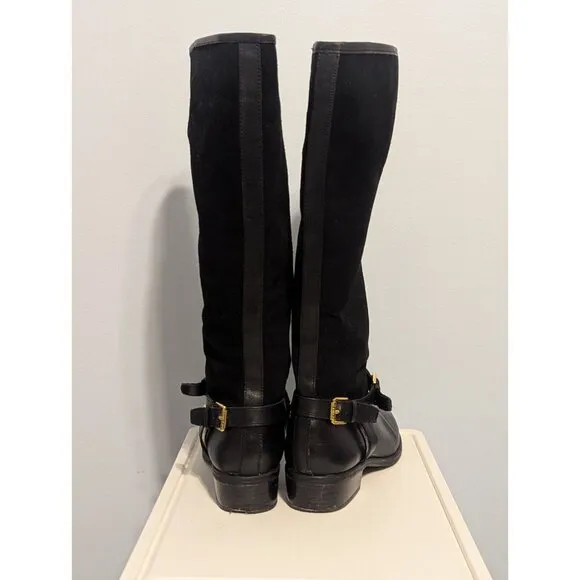 Lauren Ralph Lauren Marion Black Leather &amp; Suede Equestrian Style Boots Sz 6.5