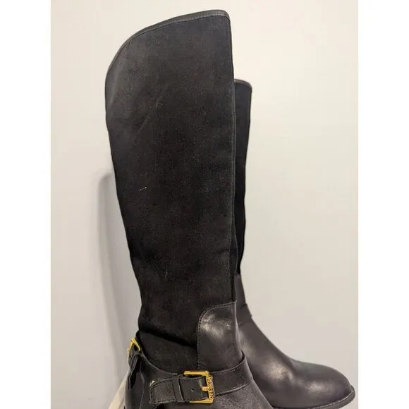 Lauren Ralph Lauren Marion Black Leather &amp; Suede Equestrian Style Boots Sz 6.5