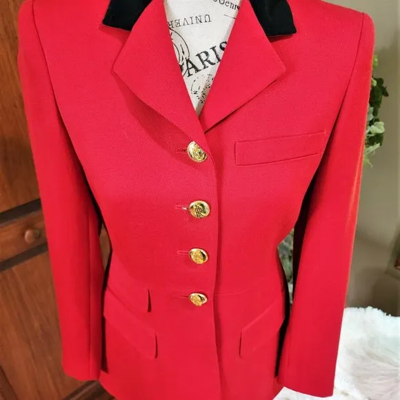 Lauren Ralph Lauren Vintage Scarlet Red Equestrian Riding Jacket Size 2 Petite
