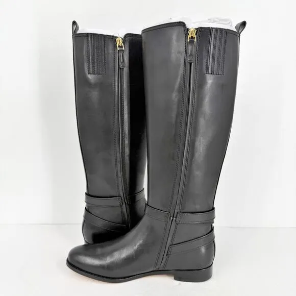 Lauren Ralph Lauren Womens Blayke Buckled Riding Boots US 8 Black Leather NIB