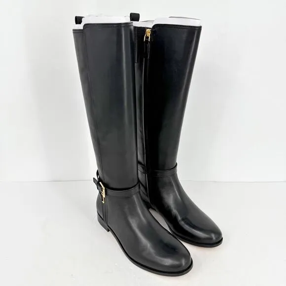 Lauren Ralph Lauren Womens Blayke Buckled Riding Boots US 8 Black Leather NIB