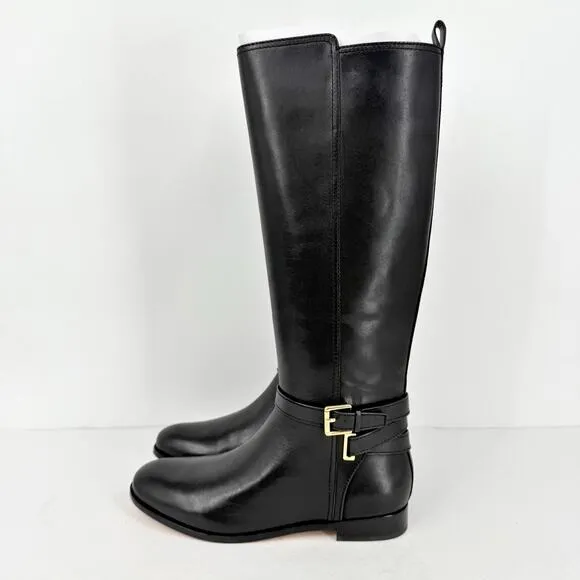 Lauren Ralph Lauren Womens Blayke Buckled Riding Boots US 8 Black Leather NIB