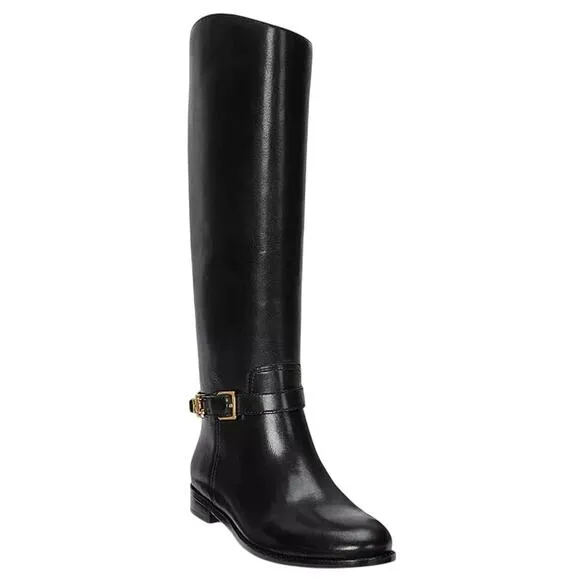 Lauren Ralph Lauren Womens Blayke Buckled Riding Boots US 8 Black Leather NIB