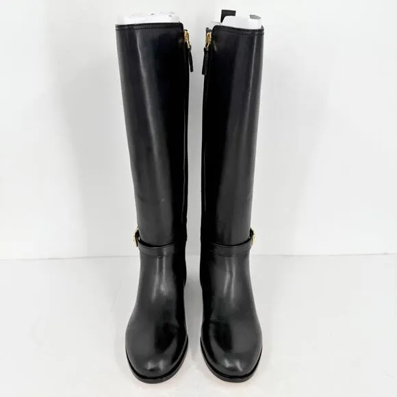 Lauren Ralph Lauren Womens Blayke Buckled Riding Boots US 8 Black Leather NIB