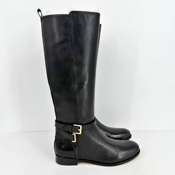Lauren Ralph Lauren Womens Blayke Buckled Riding Boots US 8 Black Leather NIB