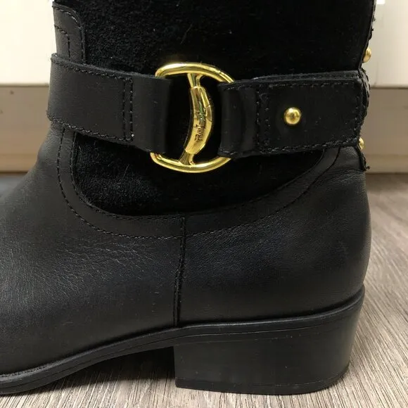 Lauren Ralph Lauren Women's Size 8 Micah Riding Boots Black Leather Suede